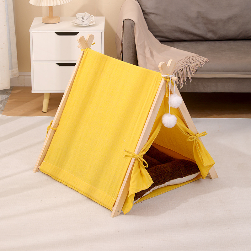 Small（Under 3'） Indoor Space-saving Triangular Shape Play Tents with Timber Tent Pole and Floor