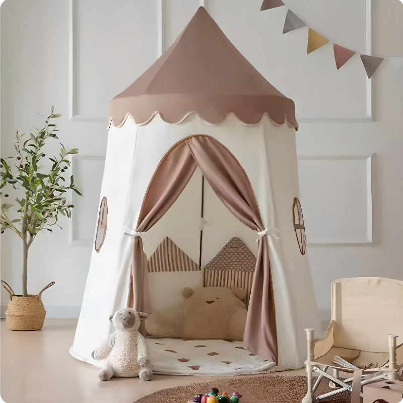 Round Indoor Fold-up Textile Play Tents with Floor and Tent Pole
