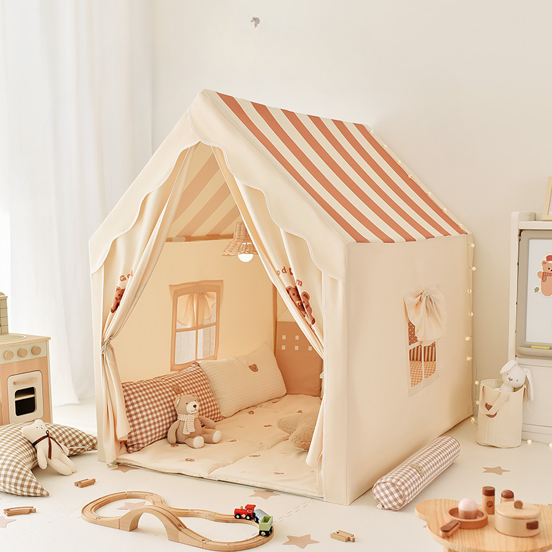 Butter Colour Indoor Cloth Square Play Tents with Windows and Floor, Lights Included/Not Included