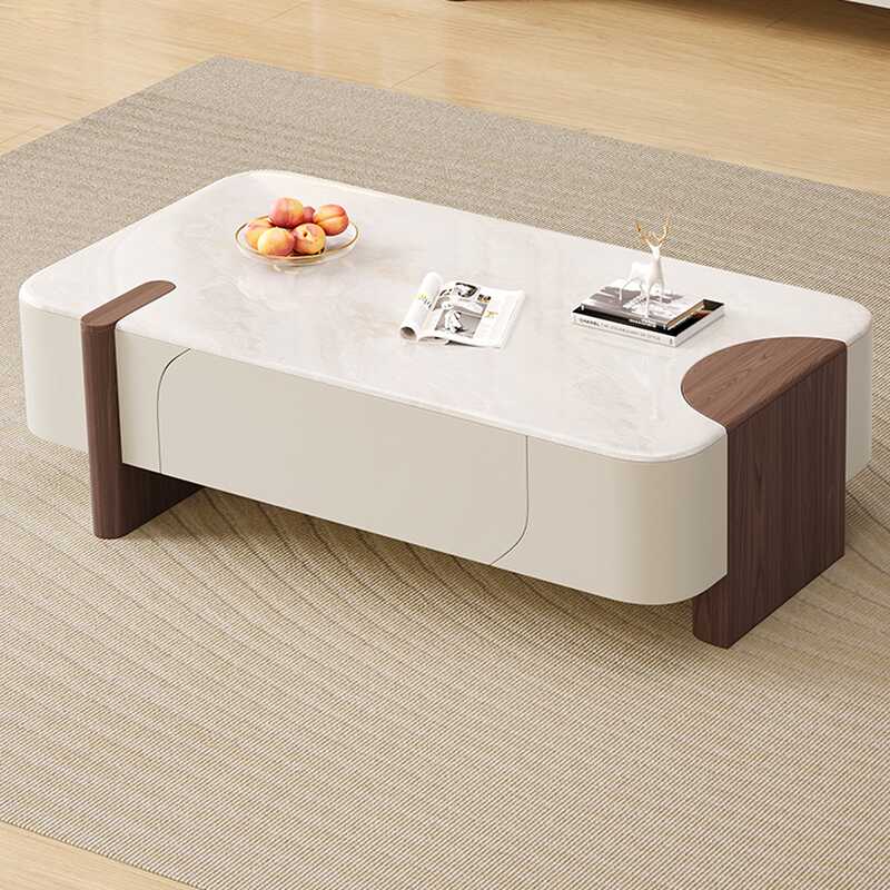 Parallelogram Microlite Top Accent Table with Dual Footing and 2 Drawers