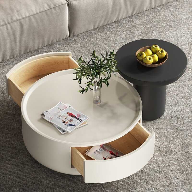 Nested Rounded Tray Top Coffee Table with Manufactured Wood and 2 Drawers