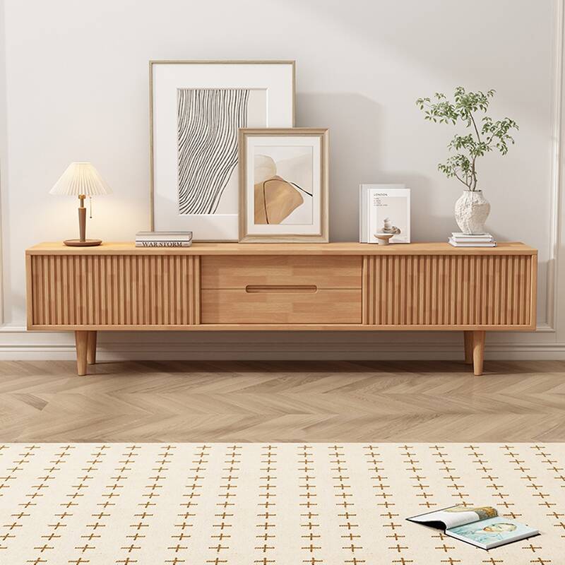 Simplistic Oak Wood TV Stand with 2 Drawers and 2 Cabinets