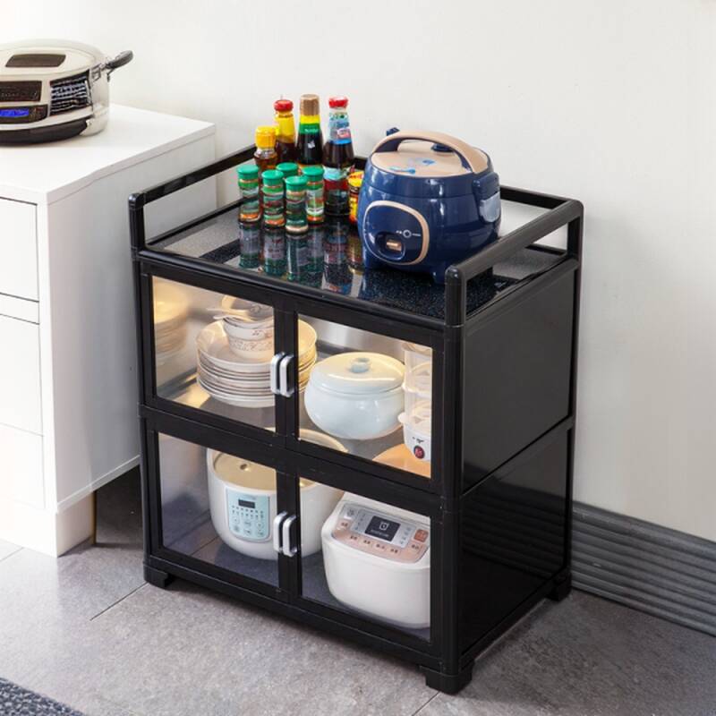 Narrow Metal Countertop Sideboard with Cupboard, 1 Shelf, and Multiple Doors for Functional Storage