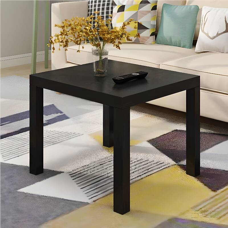 Trendy Square Raw Wood Single Accent Table with 4 Legs in Ink/White/Natural Finish