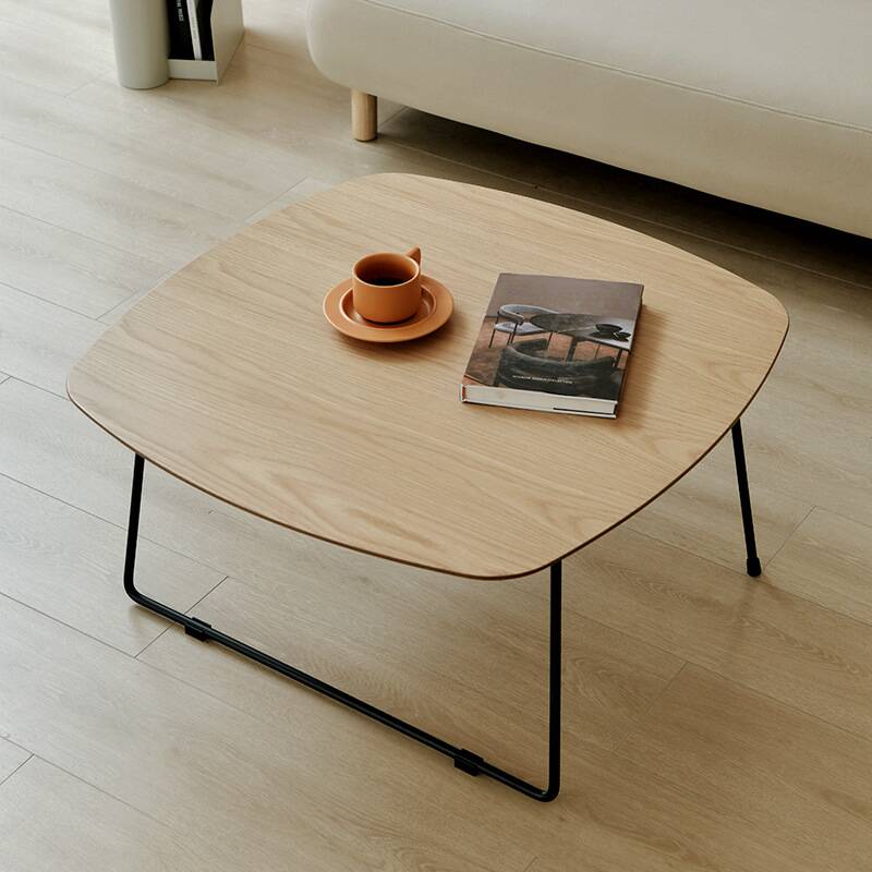 Mission Style Single Raw Wood Side Table with Abstract Base and Wood Grain colour