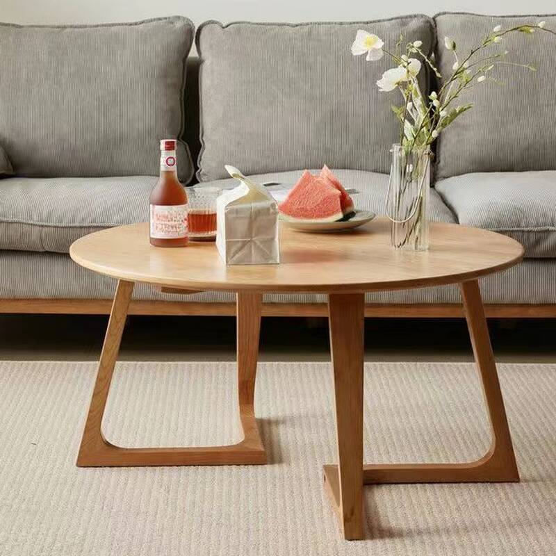 Modern Simple Style Orbicular Raw Wood Side Table with Dual Footing