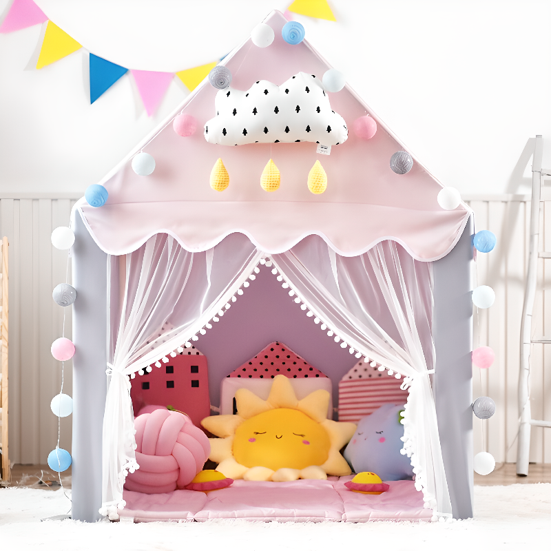 Indoor & Outdoor Use Triangular Shape Fold-up Play Tents with Illumination Lights, Gate(s) & Windows