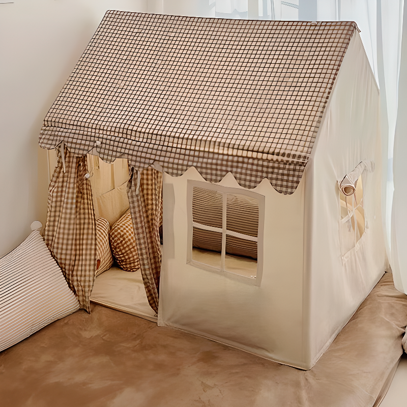 Square Indoor Cloth Play Tents with Windows, Tent Pole, Floor, Medium（3'-5'）