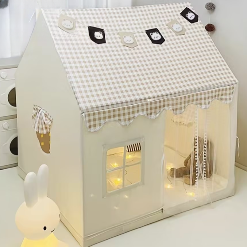 Yellow Square Indoor Cloth Play Tents with Lights, Windows, Floor