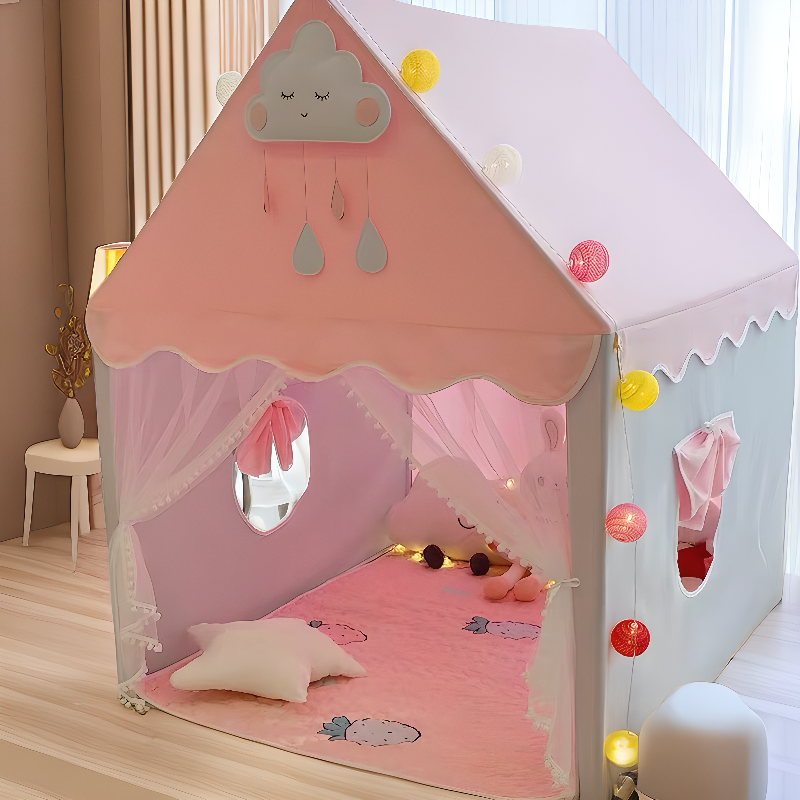 Indoor Cloth Triangular Shape Play Tents with Windows, Tent Pole & Floor