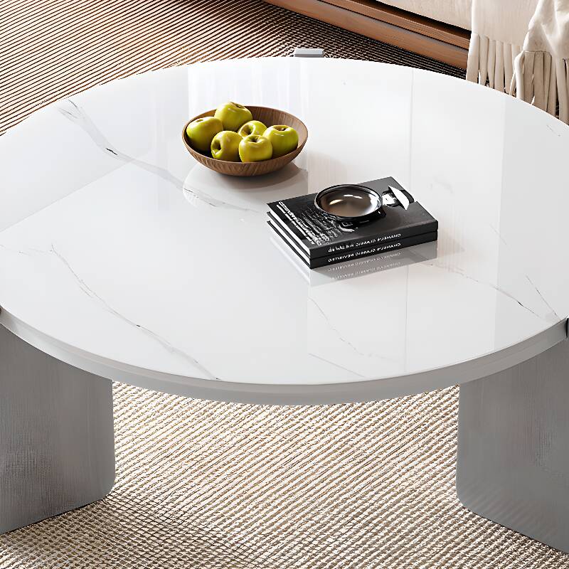 Simple White Slate Nested Side Table Set with Rounded Top on Three Legs