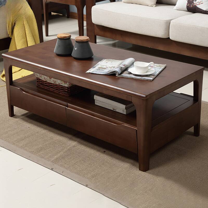 Mission Style Rubberwood Auburn Rectangular Single Side Table with Four Legs and 4 Drawers