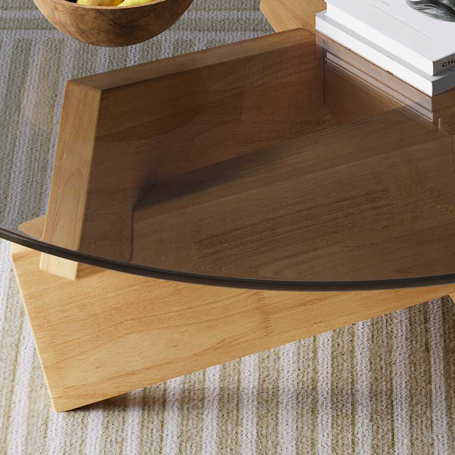 Simple Single Side Table with Tempered Glass, Abstract Base, and Rounded Ink Top