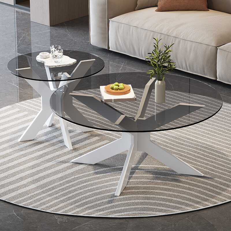 Minimalist Single Tempered Glass Accent Table with Circular-shaped Top and X Base in Translucent