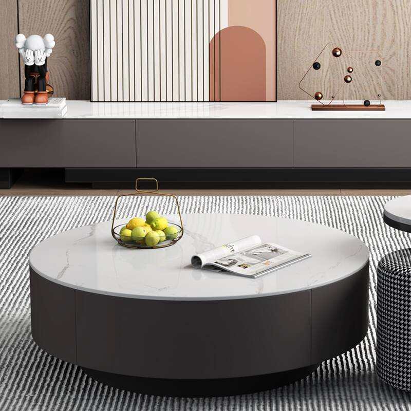 Nesting Orbicular Side Table with Stools for Living Room