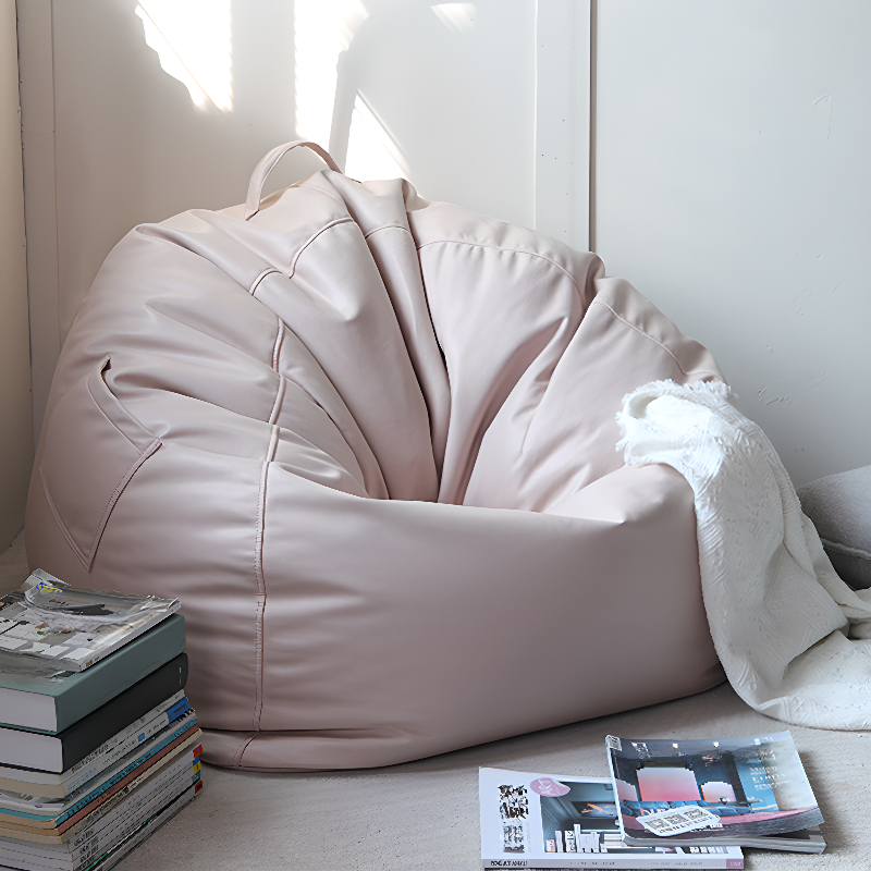 Expanded Polypropylene Beans Pre-Filled Midnight Black/Apricot Colour/Auburn Artificial Leather Bean Seat for Seats 1 with Locker, Bean Bag Chair