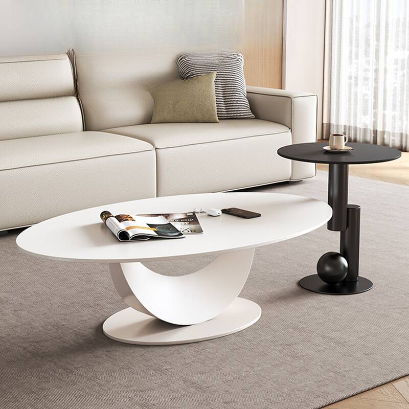 Simple Single/Nested Stone Abstract Side Table with Elliptical/Rounded Ink/White Top, Scratch-immune