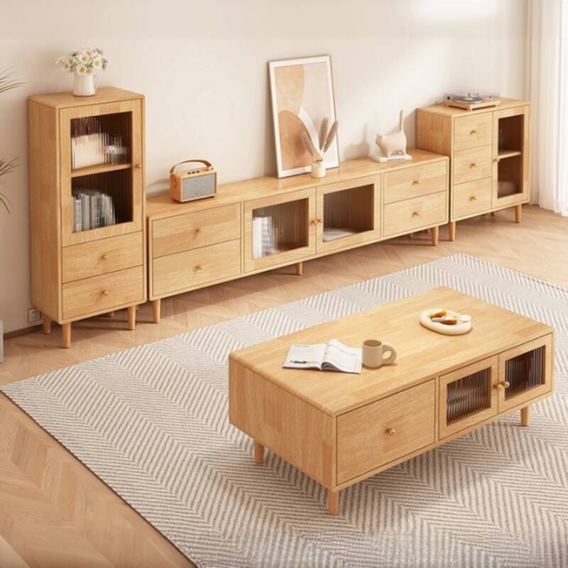 Solid Oak Oblong Side Table with 2 Drawers and 2 Cabinets