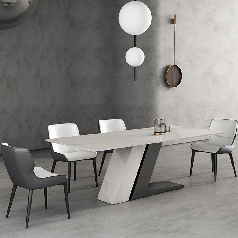 Contemporary White Slate Stone Rectangular Dining Table with Fixed Mechanism