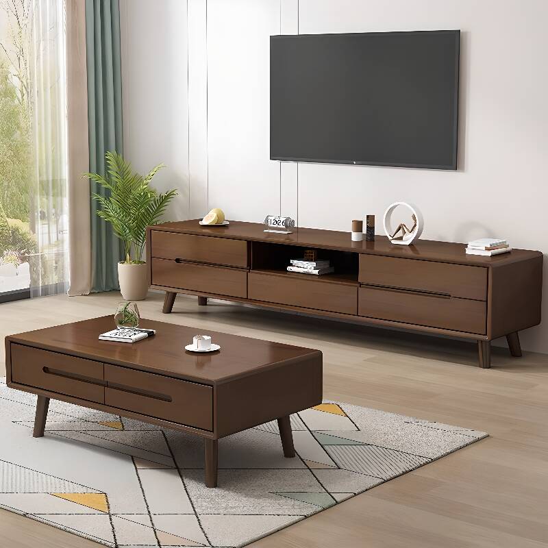 Lumber TV Stand with Accessible Storage and 5-Drawer in a Modern Simple Style