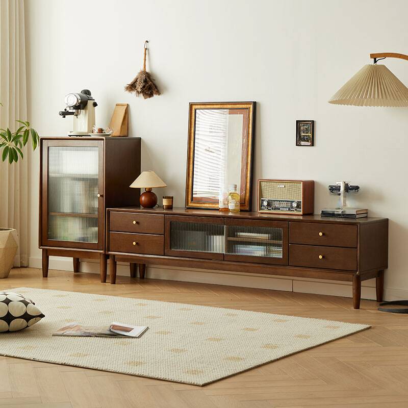 Auburn Contemporary TV Stand in Natural Wood with Shelf, 4 Drawers, 2 Cabinets, and Cable Management