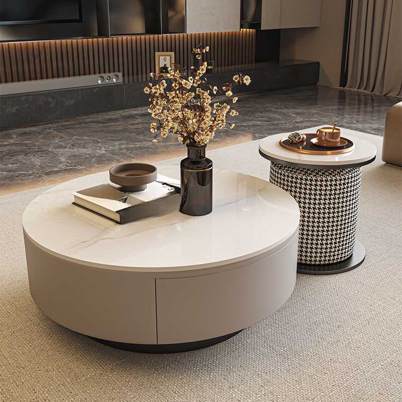 Rounded Accent Table with 2 Drawers and Stools Included