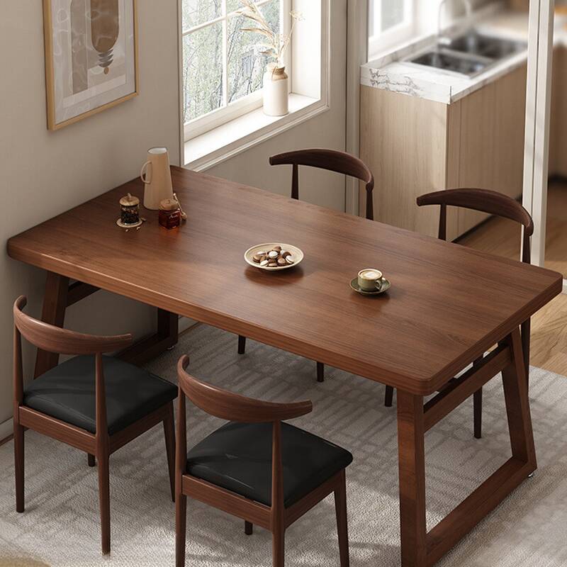 Auburn/Natural Colour Contemporary Rectangular Dining Table with Wooden Tabletop and Fixed Mechanism