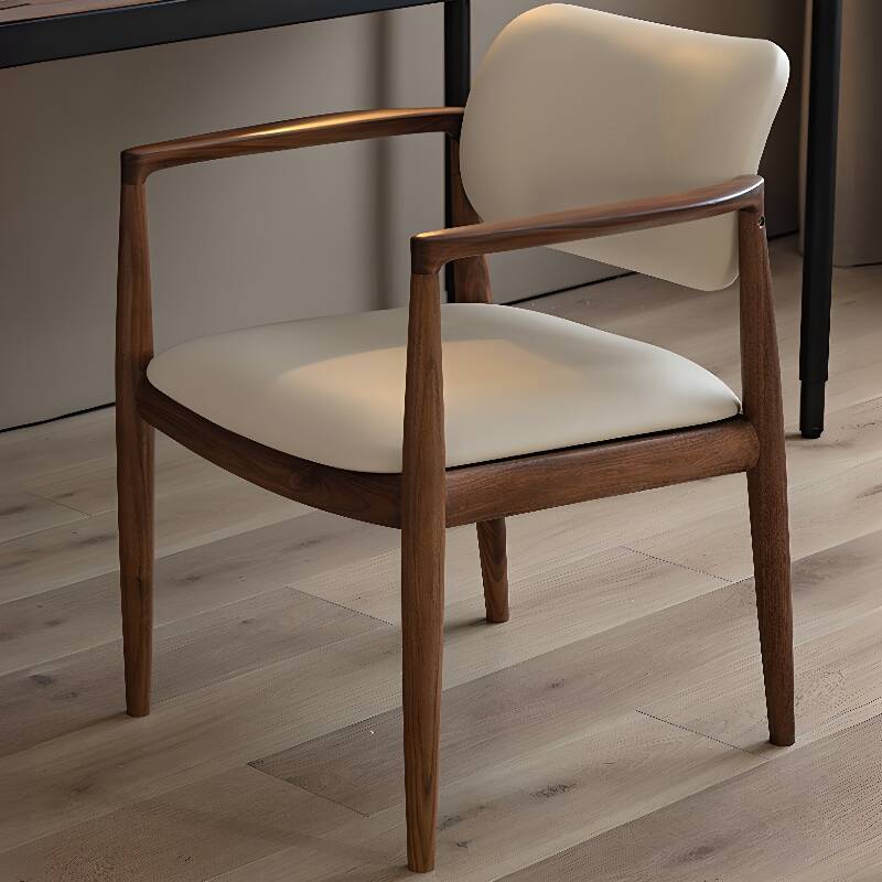 Minimalist Arm Chair with Exposed Back, Polyurethane Upholstery, Walnut Lumber Legs, and Arms