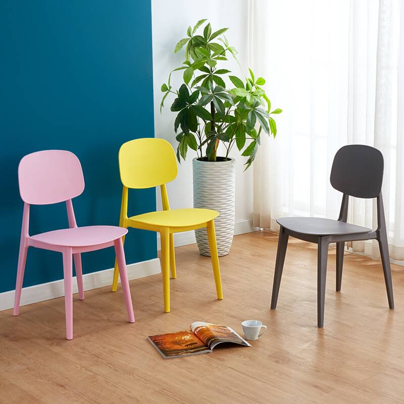 Minimalist Side Chair with Exposed Back, Cerulean/Lime Green/Lemon Coloured Synthetic Legs, and Foot Pads