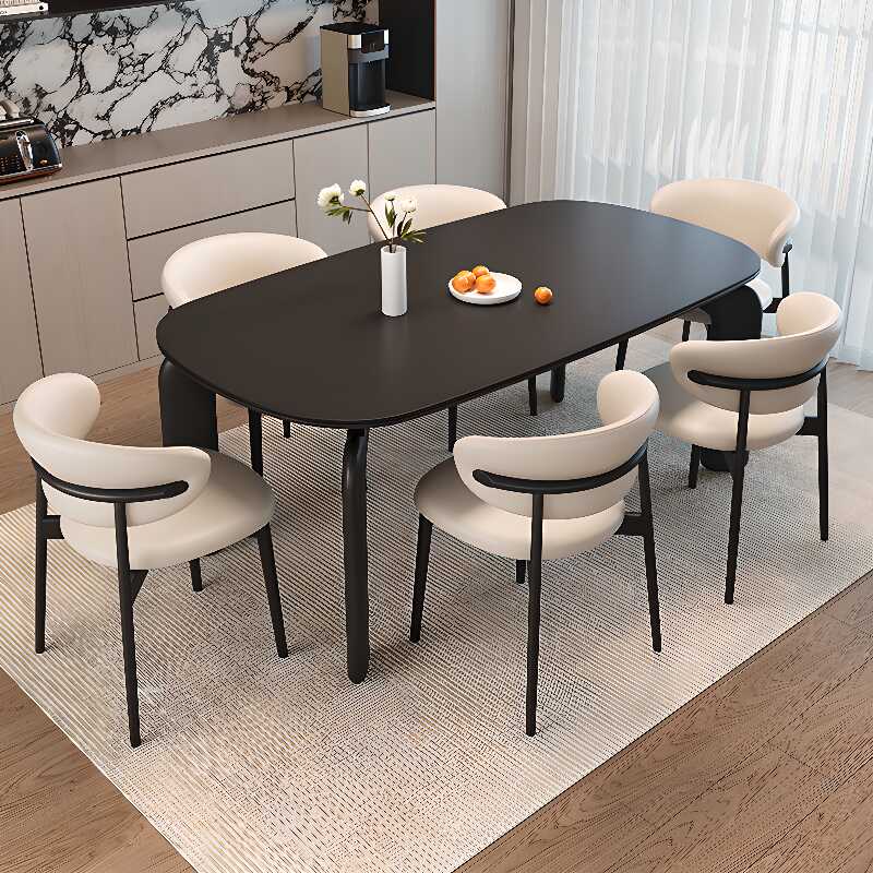 Trendy Rectangular Dining Table with Sintered Stone Top, Fixed Table Mechanism in Ink Colour