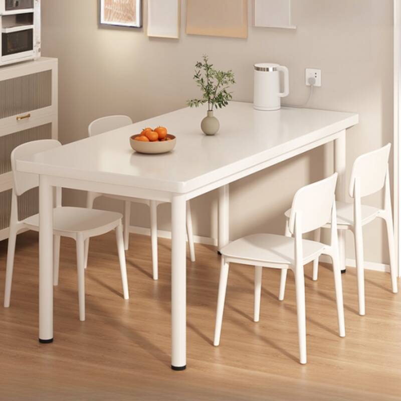 Contemporary Rectangular Dining Table with Engineered Wood Top, Fixed Mechanism in White