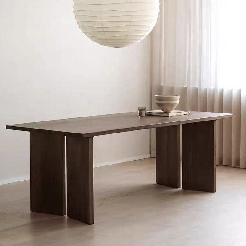 Contemporary Rectangular Dining Table with Lumber Top, Fixed Mechanism in Sepia