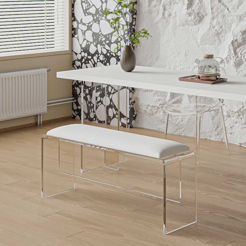 Casual Polymethyl Methacrylate Solid Colour Cushioned Accent Bench for Living Room