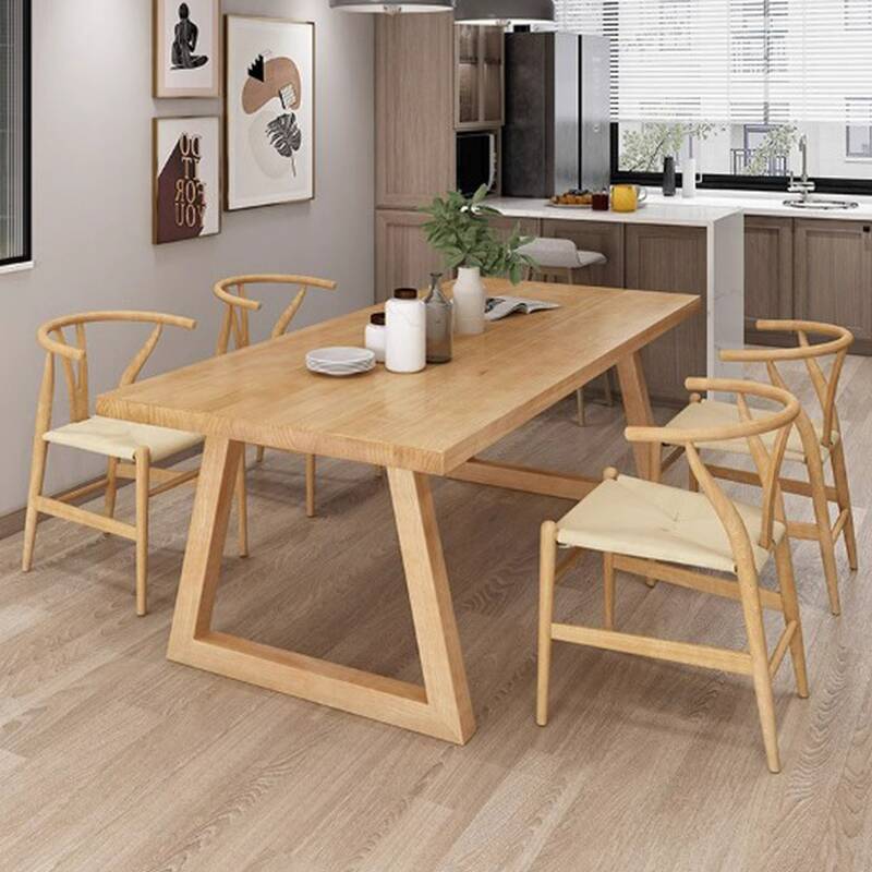 Contemporary Rectangular Dining Table with Pine Wood Top in Natural Finish and Fixed Table Mechanism