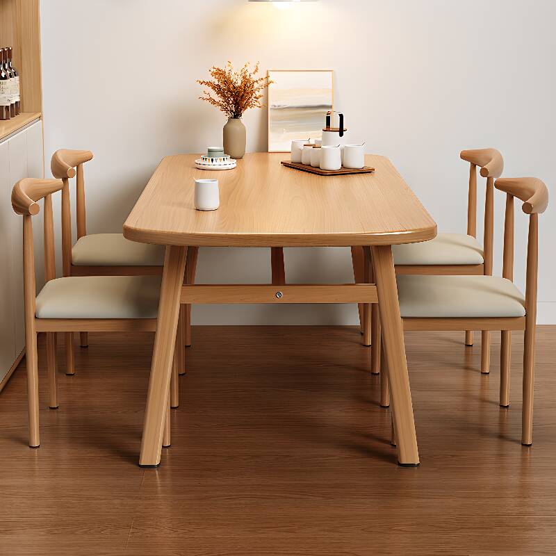 Modish Rectangular Dining Table with Wooden Tabletop and Fixed Table Mechanism