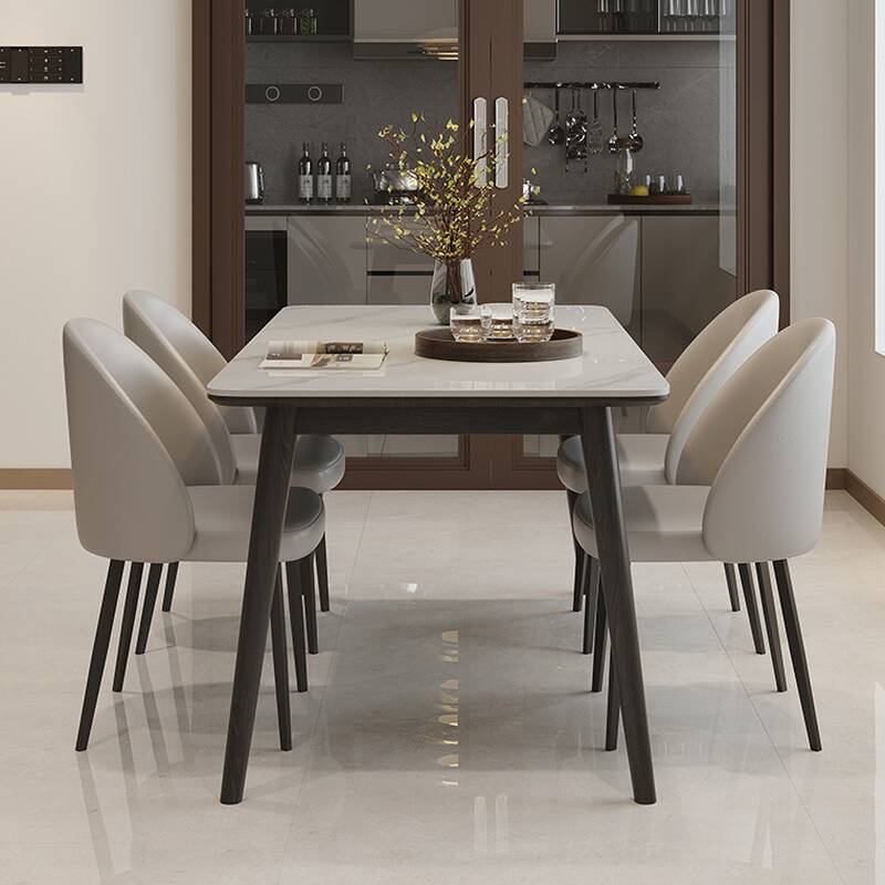 Modern Simple Style Square Slate Dining Table Set with 4 Legs in Chalk