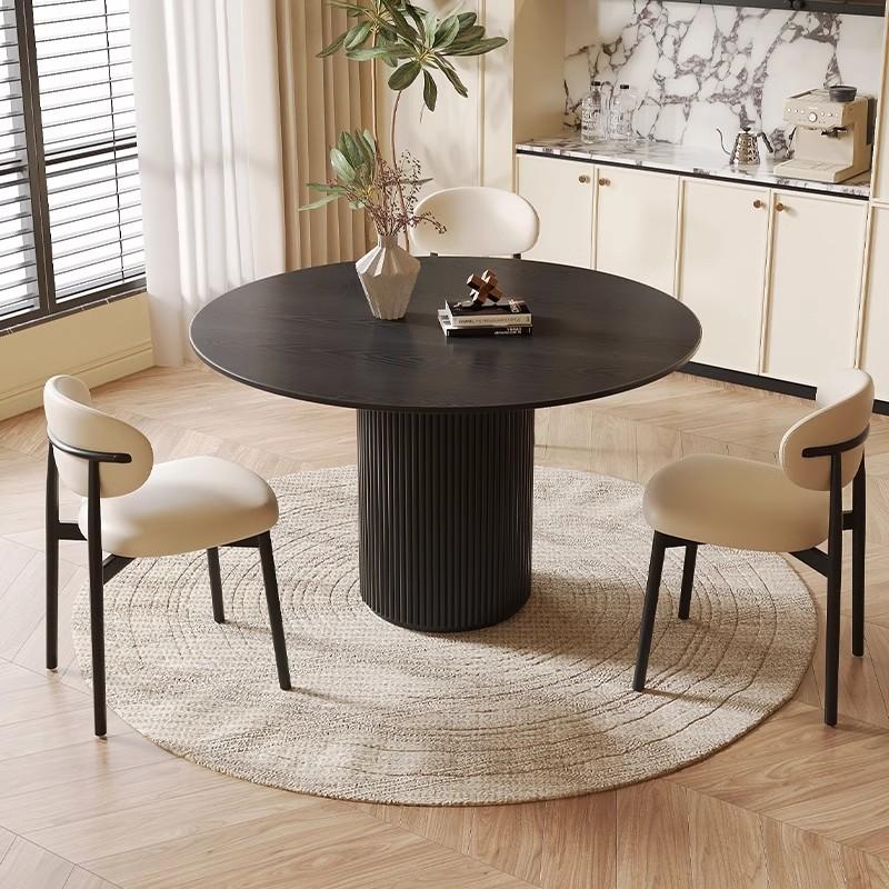 Contemporary Circular Dining Table with Pine Wood Top in Ink and Fixed Mechanism