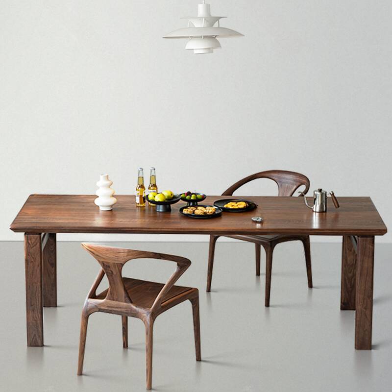 Contemporary Rectangular Dining Table with Natural Wood Top, Fixed Mechanism in Sepia