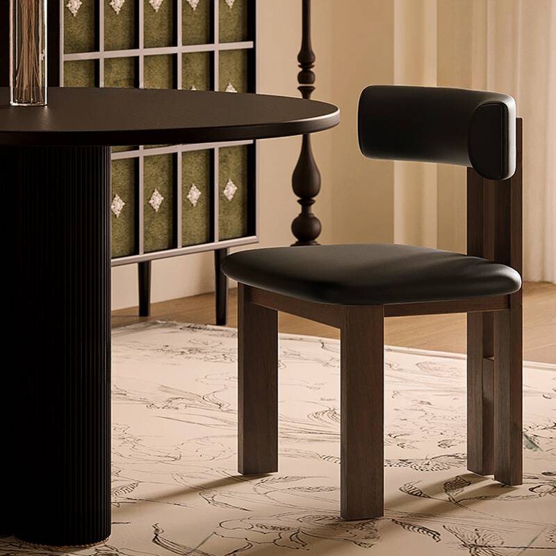 Modish Padded Armless Chair with Uncovered Back and Midnight Black/Cocoa Natural Wood Legs