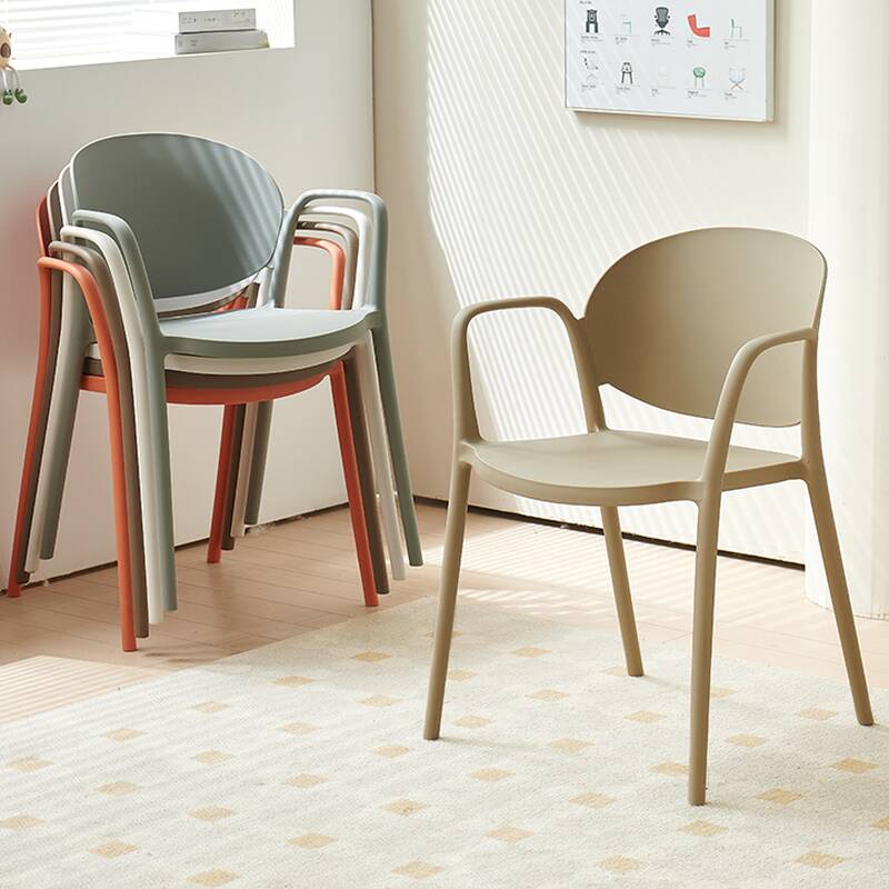 Modish Rinseable Pileable Arm Chair with Arms, Exposed Back and Ecru/Carmine/Auburn Synthetic Legs