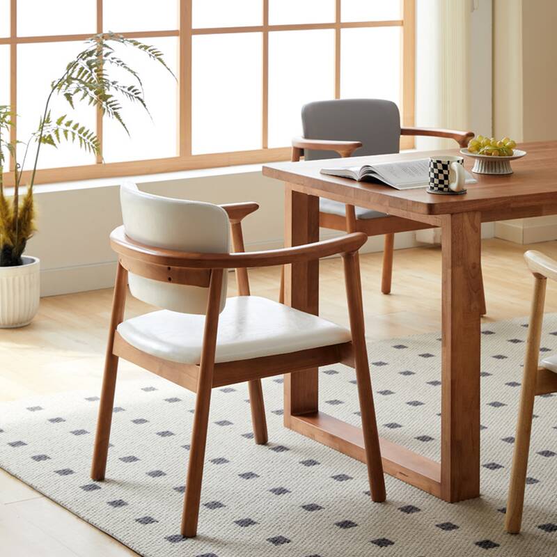 Steady Modish Arm Chair with Padded Upholstery, Uncovered Back, Armrest, and Cocoa/Natural Colour Rubberwood Legs