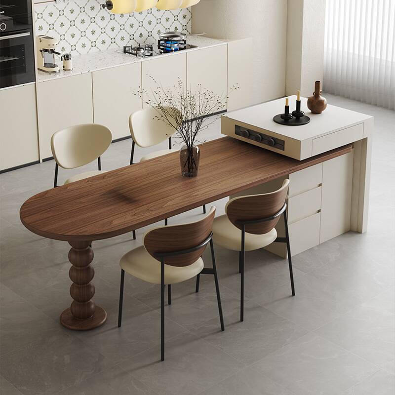 Oblong Dining Table with Retractable Leaf and Repository Storage