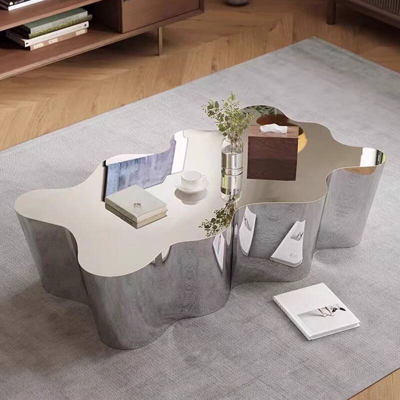 Asymmetrical Metallic Steel Board Game Coffee Table