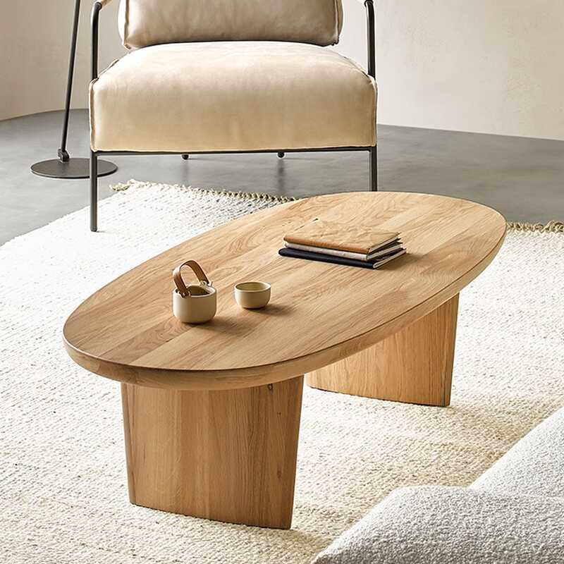 Elliptical Ash Top Accent Table with Dual Footing Base