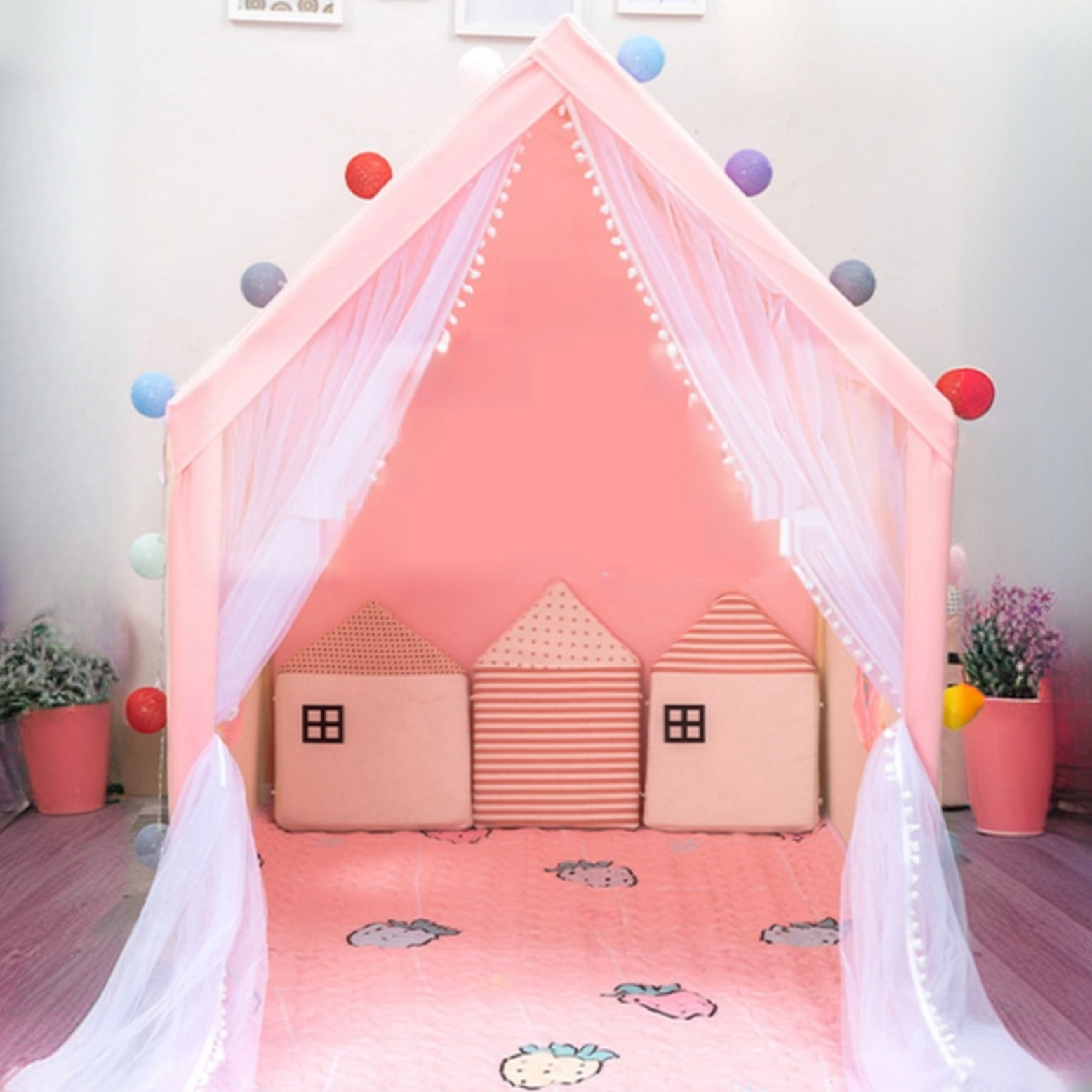 Indoor Space-saving Play Tents with 2 Windows, Skylight & Tent Pole, Medium（3'-5'）