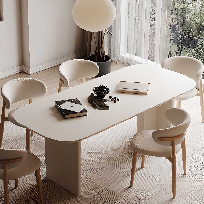 Art Deco Rectangular Dining Table with Stone Top and Fixed Table Mechanism