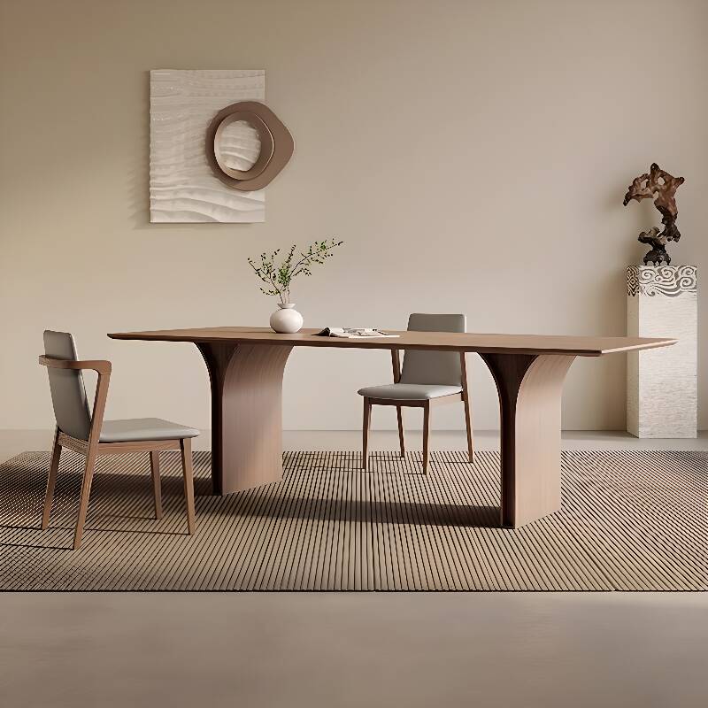 Simplistic Rectangular Dining Table with Timber Top and Fixed Table Mechanism in Sepia