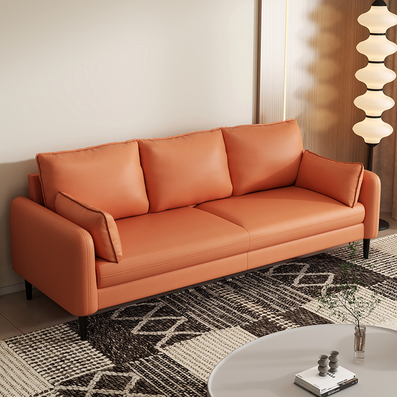 Scratch-immune Dove Grey/Tangerine Colour/Coffee Sofa for 3 Person with Natural Wood, Pillow Back, Pillow Top Arm, and 2 Pillows