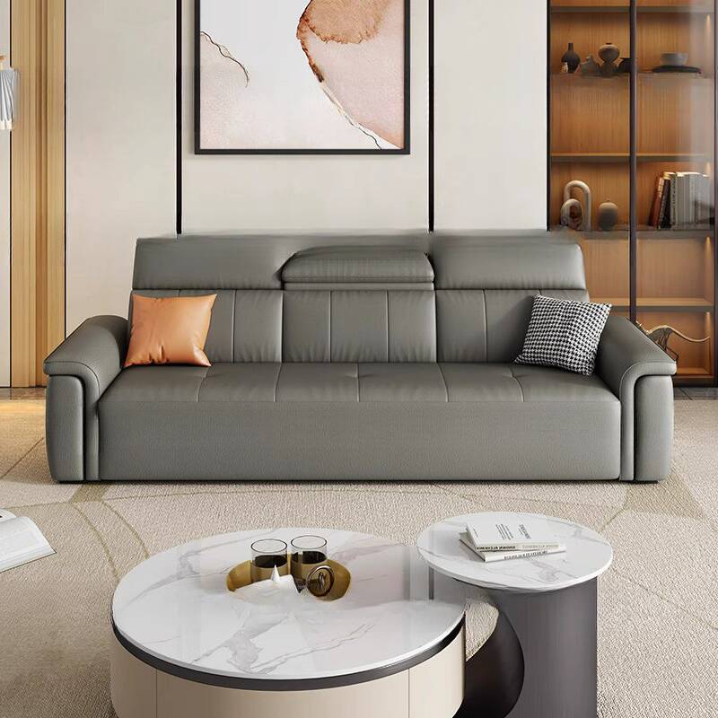 Scratch-immune Dove Grey Convertible Sofa with Natural Wood and Cushion Back, Pillow Top Arm, 2 Pillows, and Concealed Support