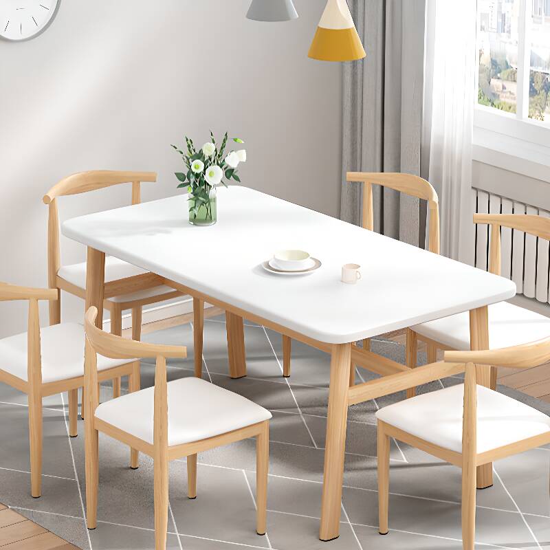 Casual Rectangular Dining Table with Lumber Top in Chalk/Brown/Wood Colour and Fixed Mechanism